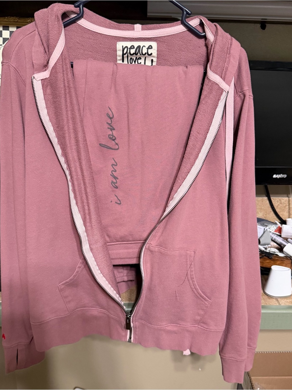 Peace Love World Dusty Rose Zip Hoodie and pant set